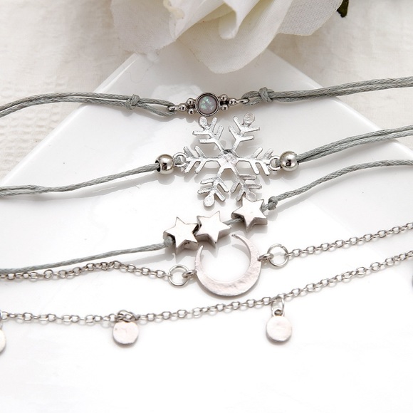 Moon Snowflake Star Charm Bracelets Set - Picture 3 of 7